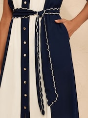 Love & Roses Navy Colourblock Scallop Tie Waist Midi Dress - Image 4 of 4