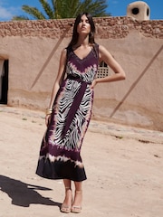 Love & Roses Purple Zebra Print Beaded Strappy V-Neck Midi Dress - Image 1 of 5