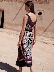 Love & Roses Purple Zebra Print Beaded Strappy V-Neck Midi Dress - Image 2 of 5