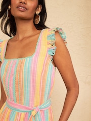 Love & Roses Multi Stripe Frill Embroidered Midi Dress - Image 2 of 4