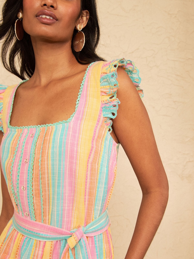 Love & Roses Multi Stripe Frill Embroidered Midi Dress - Image 2 of 4