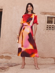 Love & Roses Pink Ombre Satin Drape Neck Midi Dress - Image 1 of 5