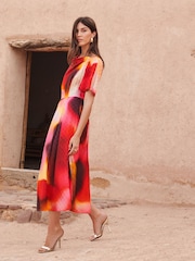 Love & Roses Pink Ombre Satin Drape Neck Midi Dress - Image 3 of 5