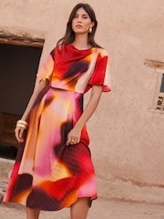 Love & Roses Pink Ombre Satin Drape Neck Midi Dress - Image 4 of 5