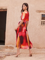 Love & Roses Pink Ombre Satin Drape Neck Midi Dress - Image 5 of 5