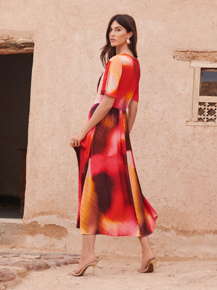 Love & Roses Pink Ombre Satin Drape Neck Midi Dress - Image 5 of 5