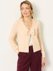 FatFace Ivory Sparkle Bow Front Cardigan - Image 1 of 5