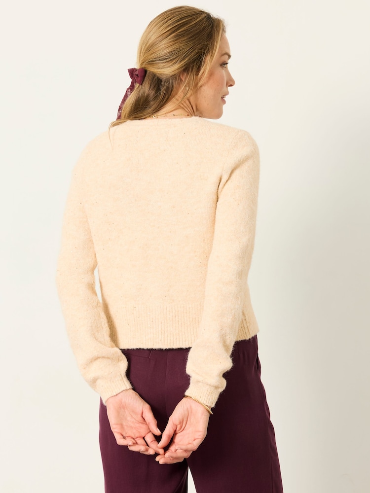 FatFace Ivory Sparkle Bow Front Cardigan - Image 2 of 5 FatFace Ivory Sparkle Bow Front Cardigan - Image 2 of 5