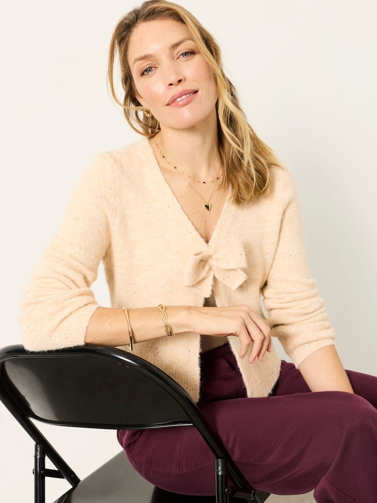 FatFace Ivory Sparkle Bow Front Cardigan - Image 5 of 5 FatFace Ivory Sparkle Bow Front Cardigan - Image 5 of 5