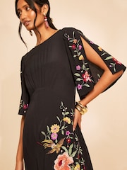 Love & Roses X RHS Black Floral Embroidered Fringe Midi Dress - Image 2 of 5