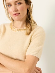 FatFace Ivory Embellished Collar Knit Top - Image 4 of 7