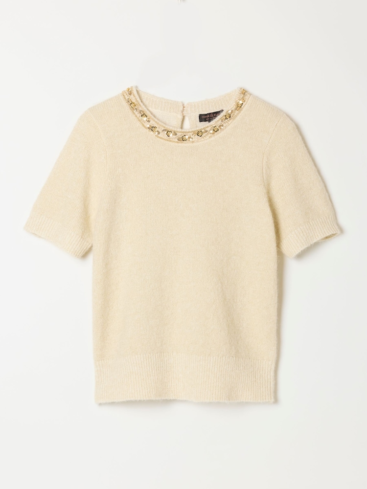 FatFace Ivory Embellished Collar Knit Top - Image 7 of 7