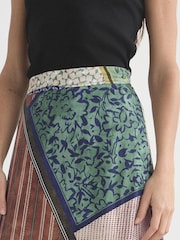 Brown/Blue Scarf Print N. Premium Satin Asymmetric Maxi Skirt - Image 4 of 7