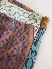 Brown/Blue Scarf Print N. Premium Satin Asymmetric Maxi Skirt - Image 7 of 7