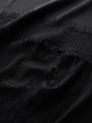 Black Satin Mesh Lace Trim Midi Skirt - Image 7 of 8