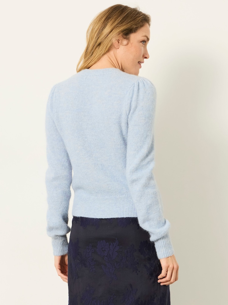 FatFace Sarah Pale Blue Sparkle Button Cardigan - Image 2 of 7 FatFace Sarah Pale Blue Sparkle Button Cardigan - Image 2 of 7