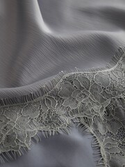 Grey Satin Mesh Lace Trim Midi Skirt - Image 5 of 6