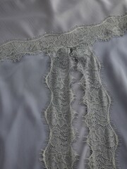 Grey Satin Mesh Lace Trim Midi Skirt - Image 6 of 6