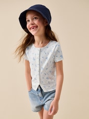 White Ditsy Floral Short Sleeve Ribbed Cardigan (3-16yrs) - Image 1 of 7