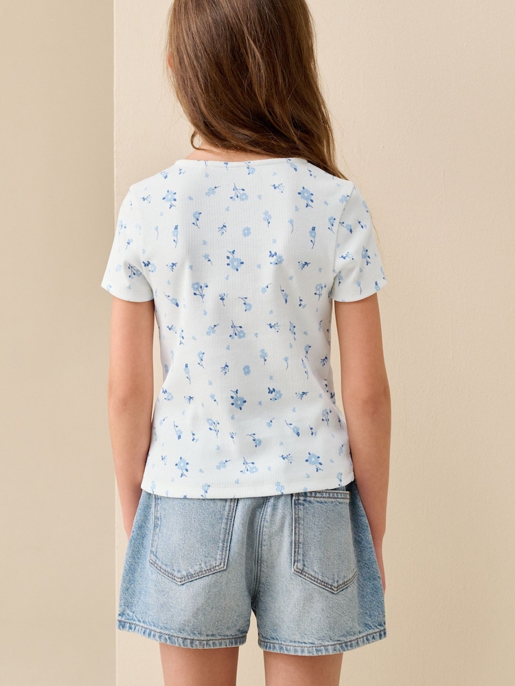 White Ditsy Floral Short Sleeve Ribbed Cardigan (3-16yrs) - Image 2 of 7