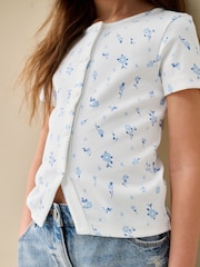 White Ditsy Floral Short Sleeve Ribbed Cardigan (3-16yrs) - Image 3 of 7
