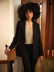 FatFace Lily Black Jacquard Blazer - Image 1 of 8