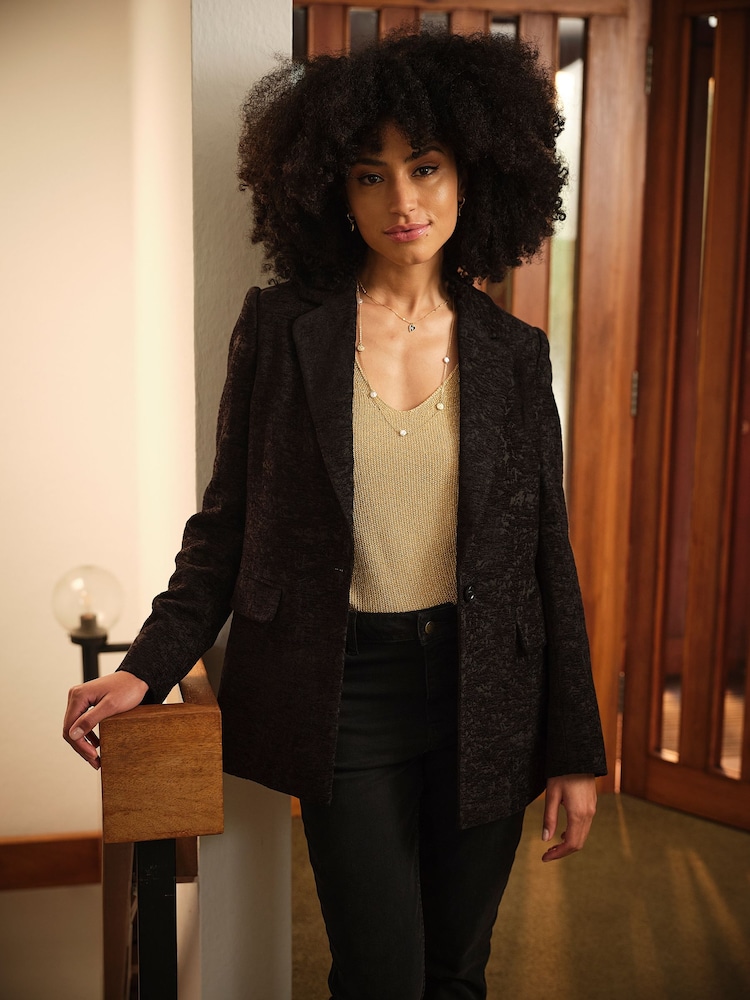 FatFace Lily Black Jacquard Blazer - Image 1 of 8 FatFace Lily Black Jacquard Blazer - Image 1 of 8