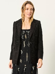 FatFace Lily Black Petite Jacquard Blazer - Image 4 of 7