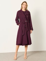 FatFace Sinead Wine Petite Longline Trench Coat - Image 1 of 7