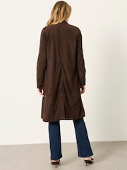 FatFace Lauren Chocolate Brown 100% Suede Long Jacket - Image 3 of 6