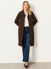 FatFace Lauren Chocolate Brown 100% Suede Long Jacket - Image 5 of 6