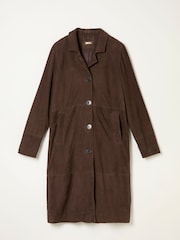 FatFace Lauren Chocolate Brown 100% Suede Long Jacket - Image 6 of 6