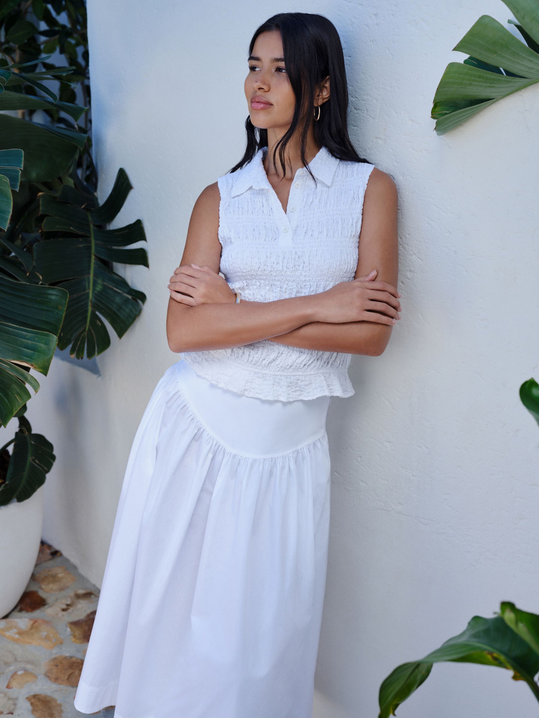Buy White Cotton Poplin Drop Waist Midi Skirt from Next Canada