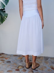 White Cotton Poplin Drop Waist Midi Skirt - Image 2 of 7