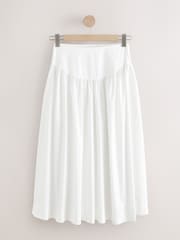 White Cotton Poplin Drop Waist Midi Skirt - Image 5 of 7