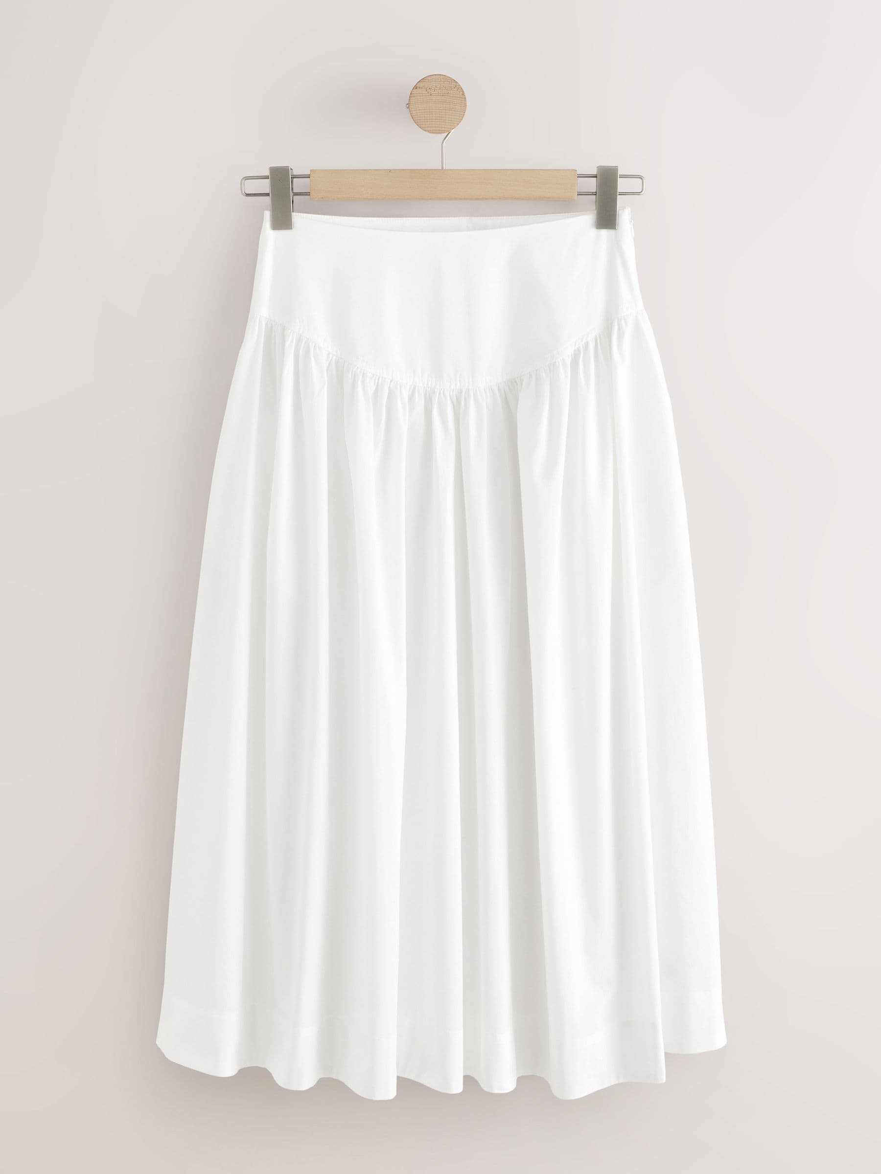Buy White Cotton Poplin Drop Waist Midi Skirt from Next Canada