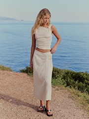 Ecru Wrap Maxi Skirt with Linen - Image 1 of 7