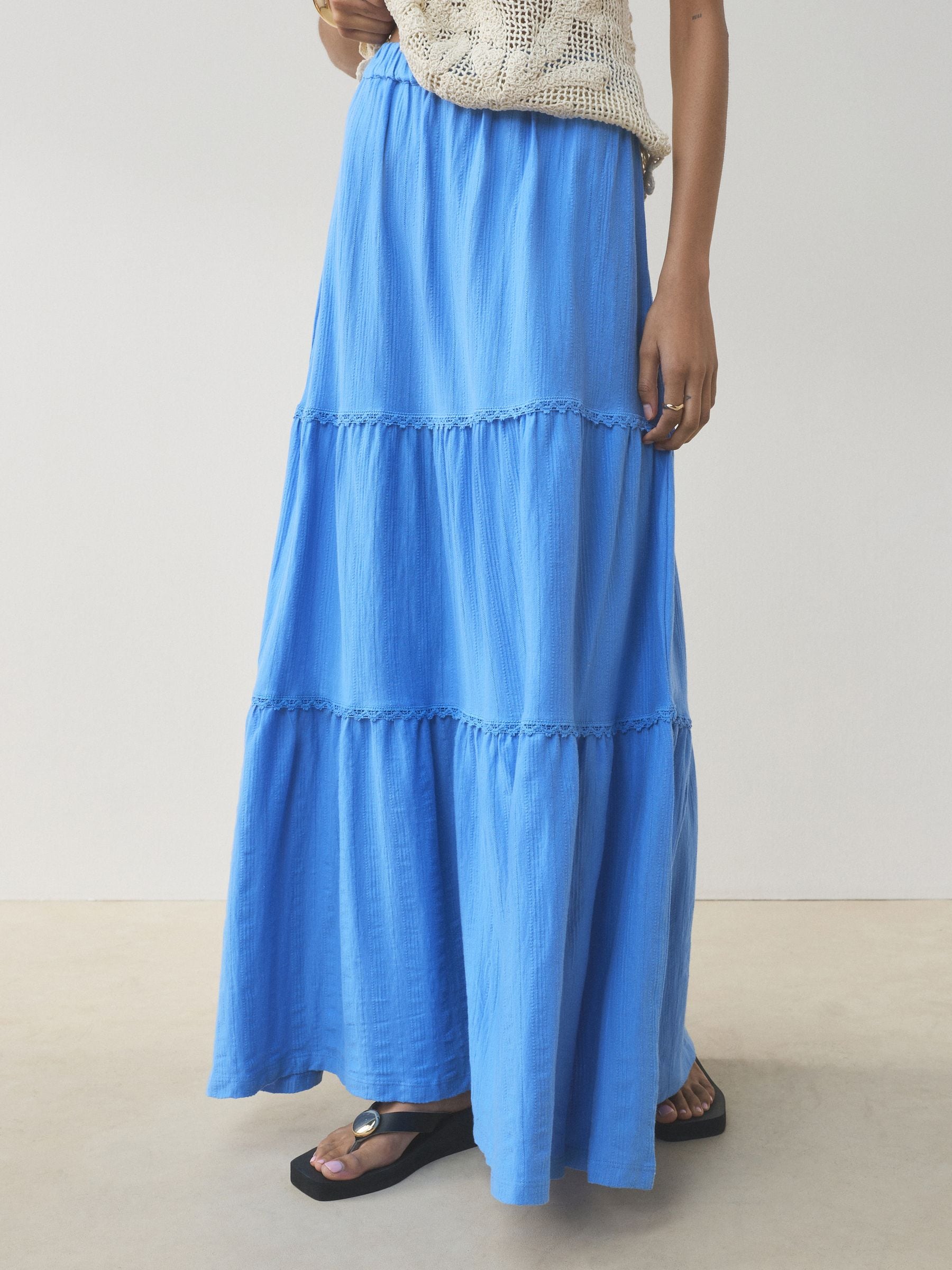 Buy Blue Cotton Tiered Maxi Skirt from Next USA
