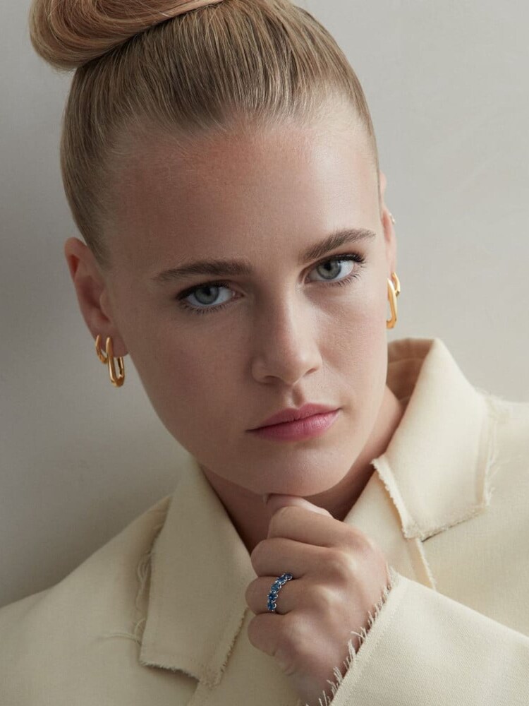 Auksas - Dinny Hall Thalassa Small & Stambūs Huggie Hoops auskarai - 3 paveikslėlis iš 3