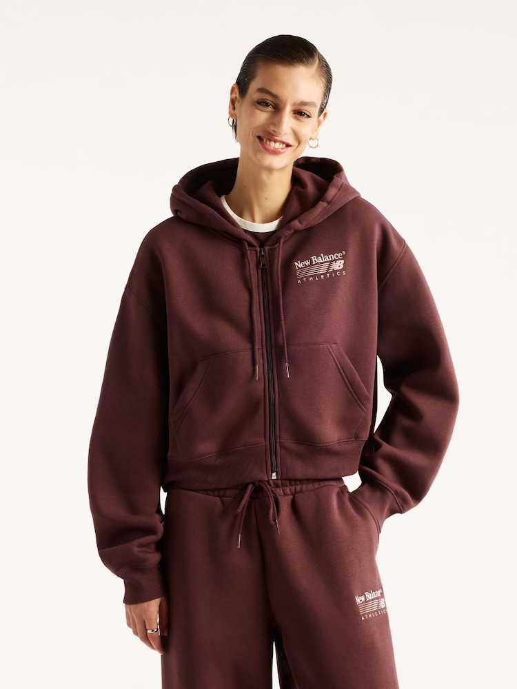 New Balance Brown Trackside Fleece Full Zip Hoodie - Image 1 of 6