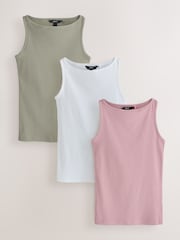 多重柔和 - Cotton Rich Boat Neck Vests 3 Pack - 圖片 1，共 6