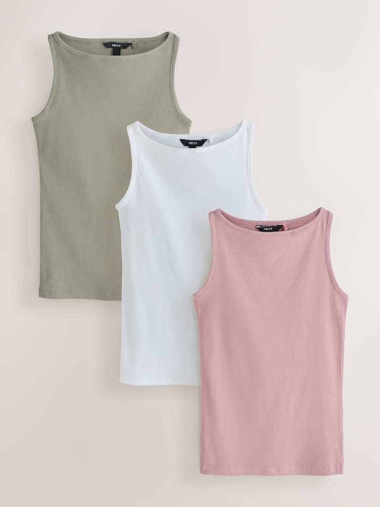多重柔和 - Cotton Rich Boat Neck Vests 3 Pack - 圖片 1，共 6