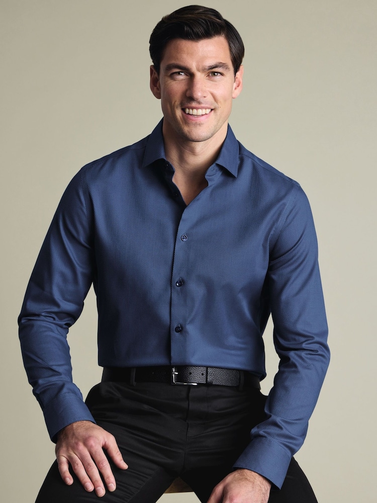 Charles Tyrwhitt Blue Non-Iron Stretch Texture Shirt - Image 2 of 7