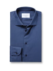 Charles Tyrwhitt Blue Non-Iron Stretch Texture Shirt - Image 5 of 7