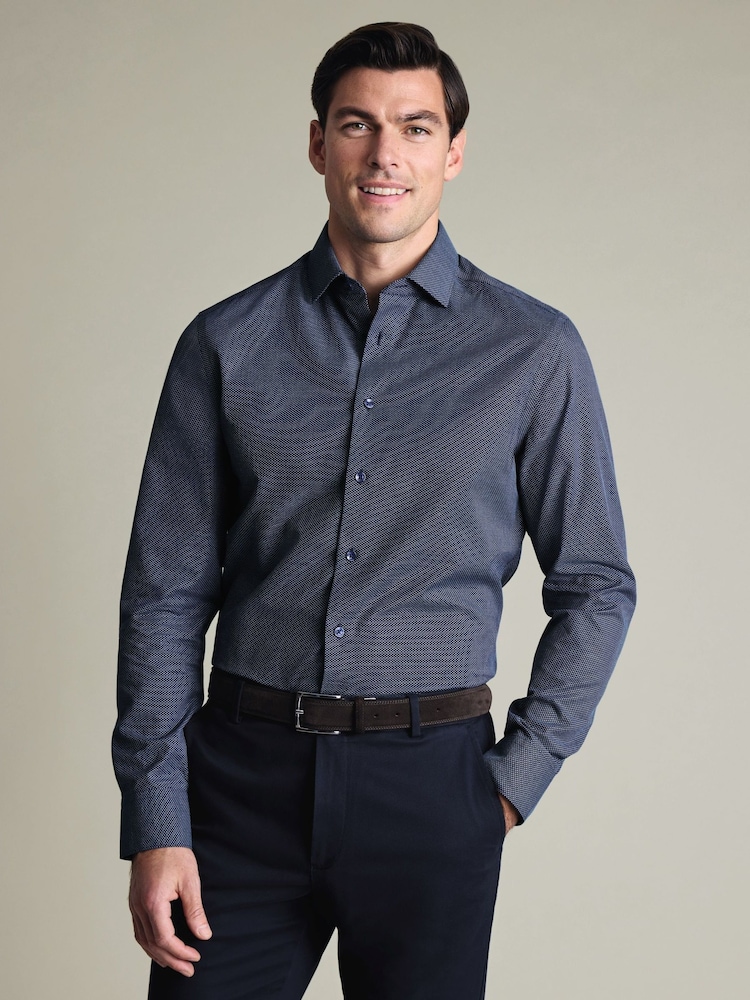 Charles Tyrwhitt Blue Non-Iron Stretch Texture Shirt - Image 1 of 7