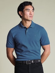 Charles Tyrwhitt Blue Short Sleeve Cotton Stretch Pique Polo Shirt - Image 1 of 5