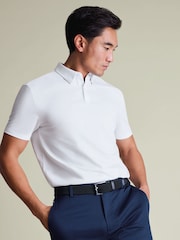 Charles Tyrwhitt White Short Sleeve White Performance Long Sleeve Jersey Polo Shirt - Image 1 of 5