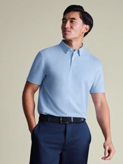 Charles Tyrwhitt Blue Short Sleeve Performance Long Sleeve Jersey Polo Shirt - Image 1 of 5
