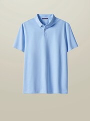 Charles Tyrwhitt Blue Short Sleeve Performance Long Sleeve Jersey Polo Shirt - Image 3 of 5