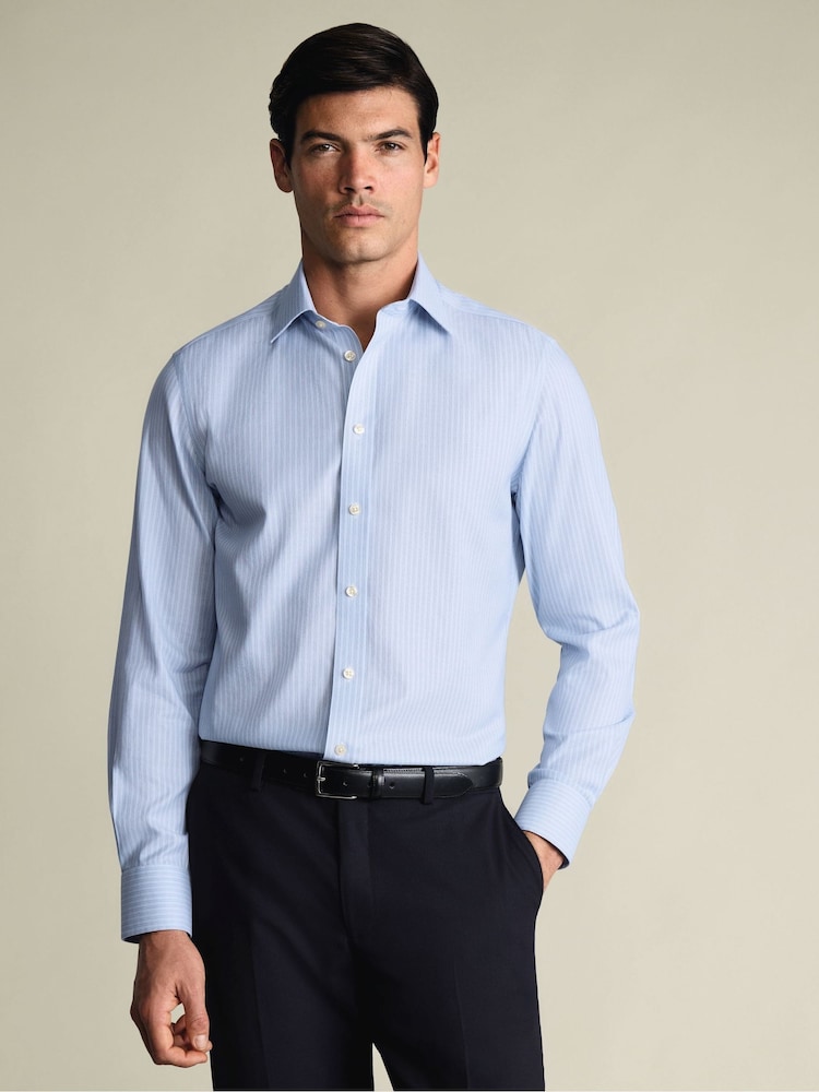 Charles Tyrwhitt Blue Non-Iron Twill Stripe Shirt - Image 1 of 8